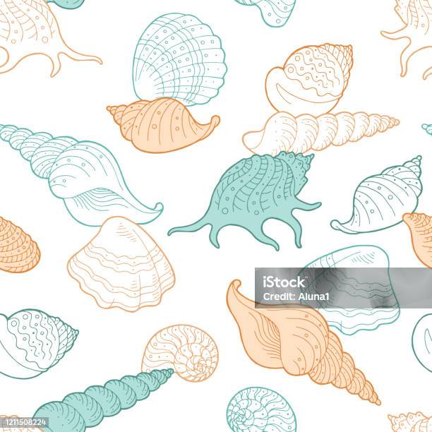 Shell Backround Draw Shell Graphic Color Seamless Pattern Background Sketch Illustration ...