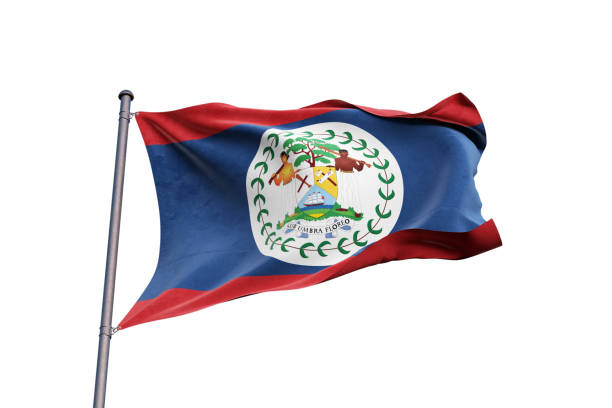 bandeira de belize acenando em fundo branco, close-up, isolado - ilustração 3d - flag of belize - fotografias e filmes do acervo