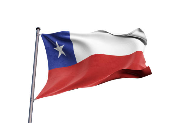 Chile flag waving on white background, close up, isolated - 3D Illustration