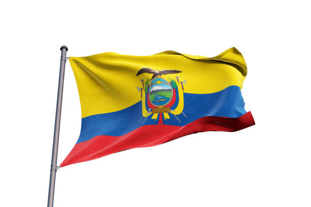Waving Flag with iron pole on White Background