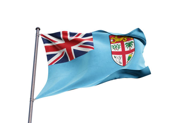 istock Fiji flag waving on white background, close up, isolated - 3D Illustration 1211508763