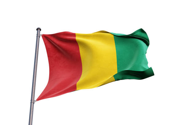 Waving Flag with iron pole on White Background