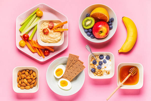 istock Healthy snack on a pastel background 1211508889