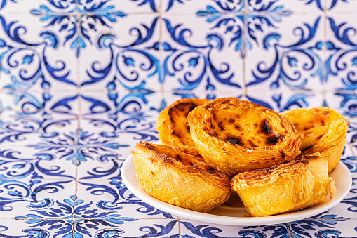 Egg tart, traditional Portuguese dessert, pastel de nata