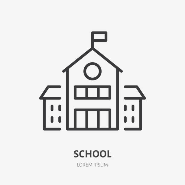 School building line icon, vector pictogram of college or university. Education illustration, sign for schoolhouse exterior School building line icon, vector pictogram of college or university. Education illustration, sign for schoolhouse exterior. school icons stock illustrations