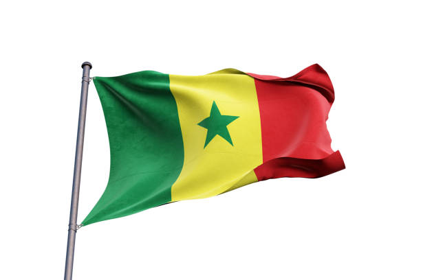 白い背景に手を振るセネガルの旗、クローズアップ、孤立 - 3dイラストレーション - flag of senegal ストックフォトと画像