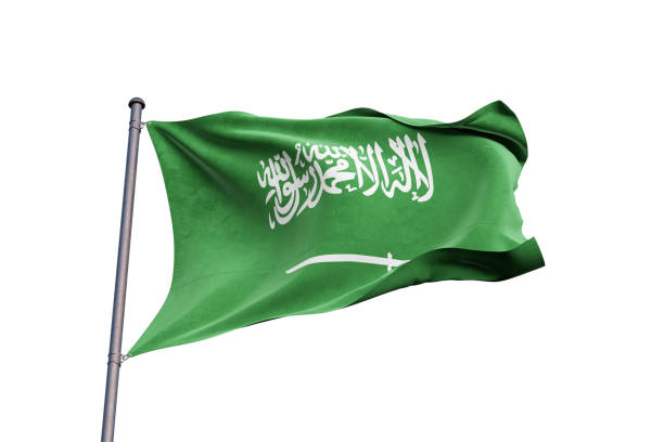 istock Saudi Arabia flag waving on white background, close up, isolated - 3D Illustration 1211521836