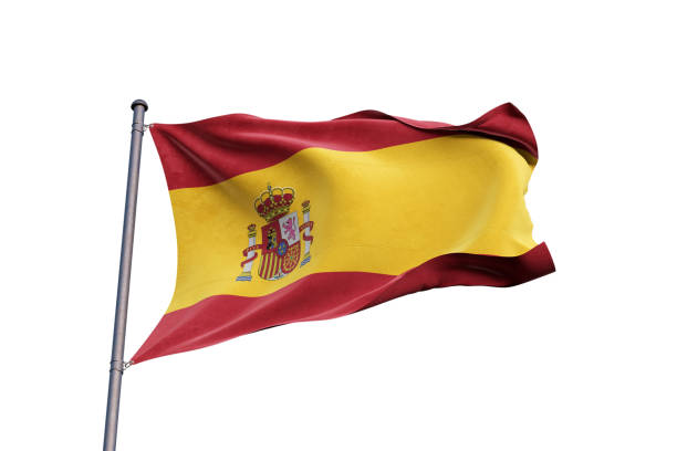istock Spain flag waving on white background, close up, isolated - 3D Illustration 1211521957