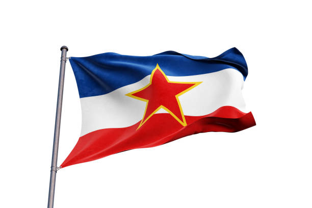 istock Yugoslavia flag waving on white background, close up, isolated - 3D Illustration 1211522121