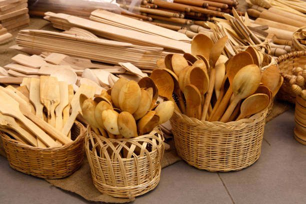 various wooden spoons in a basket