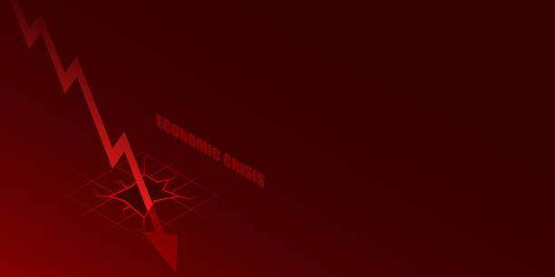 istock Economic crisis illustration, Down red arrow crash to ground graph isometric. 1211525664