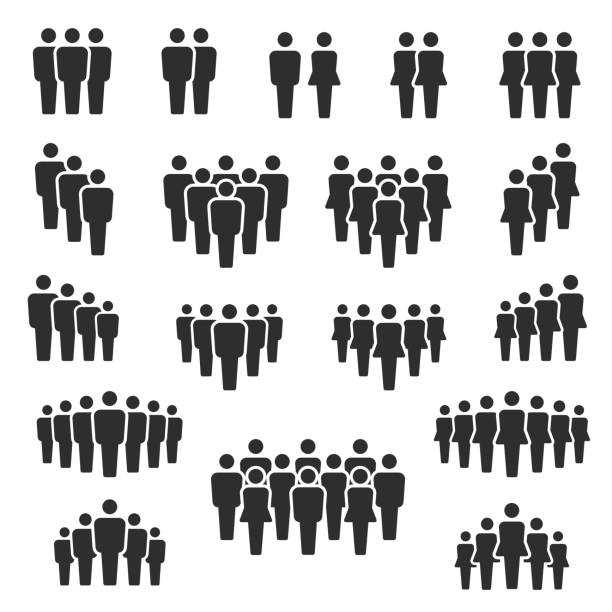 siyah stilize edilmiş insan grubunun vektör illüstrasyonu - i̇nsanlar stock illustrations