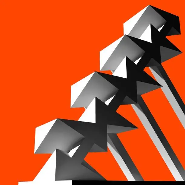 Photo of Experimental abstract sculptural composition. Modern 3D installation art. Architectural design of monument. Red background.
