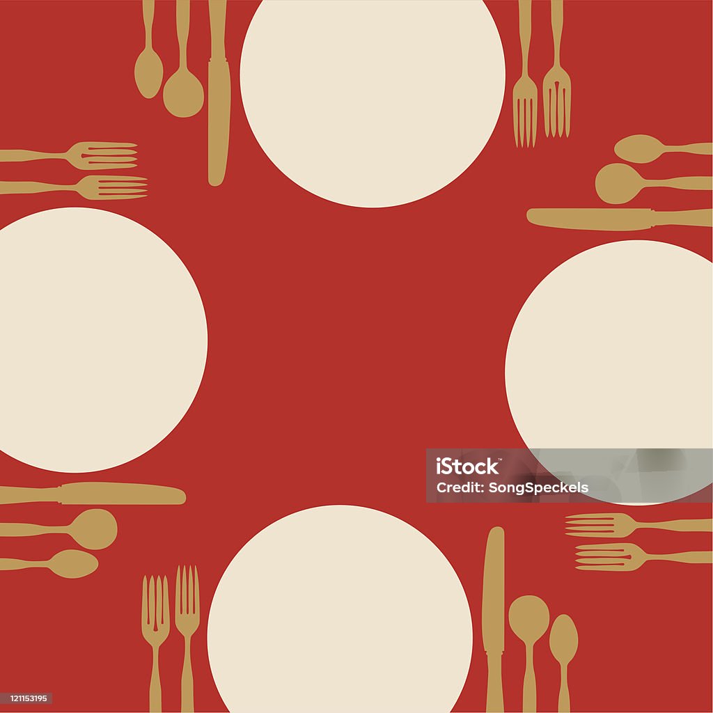 小皿料理や食器、赤いテーブル - テーブルセッティングのロイヤリティフリーベクトルアート