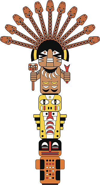 ilustrações de stock, clip art, desenhos animados e ícones de totem pole-chefe índio - native american statue wood carving