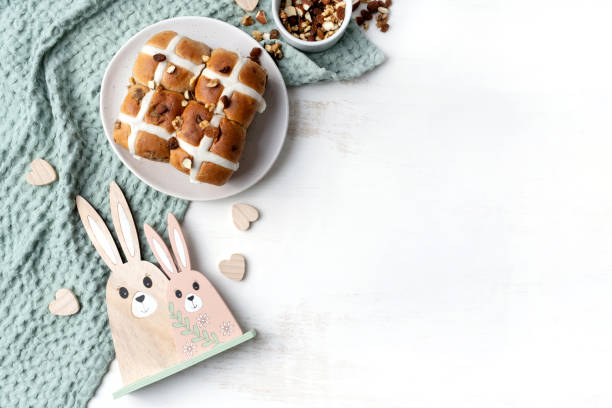 Easter hot cross buns on a plate.