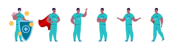 ilustrações, clipart, desenhos animados e ícones de criação de personagem doutor com várias poses e gestos. isolado. doutor. - medical occupation flash