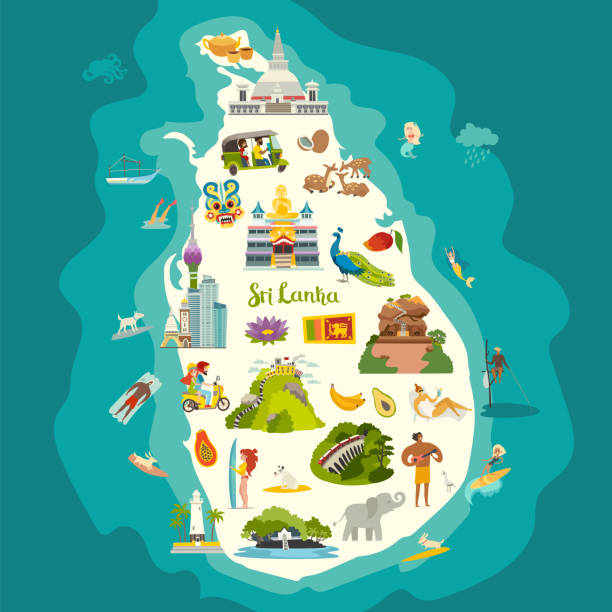 ilustrações, clipart, desenhos animados e ícones de vetor de mapa do sri lanka. pôster atlas abstrato - tea island