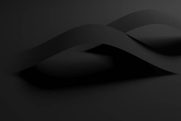 istock Abstract minimal black background, two bent shapes 1211536679