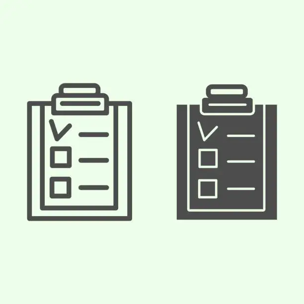 Vector illustration of Check list line and solid icon. Office clipboard with marked test outline style pictogram on white background. Education test and school signs for mobile concept and web design. Vector graphics.