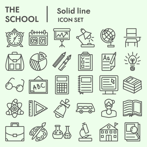 Education and school line icon set, study symbols set collection or vector sketches. Knowledge signs set for computer web, the linear pictogram style package isolated on white background, eps 10. Education and school line icon set, study symbols set collection or vector sketches. Knowledge signs set for computer web, the linear pictogram style package isolated on white background, eps 10 learning drawings stock illustrations