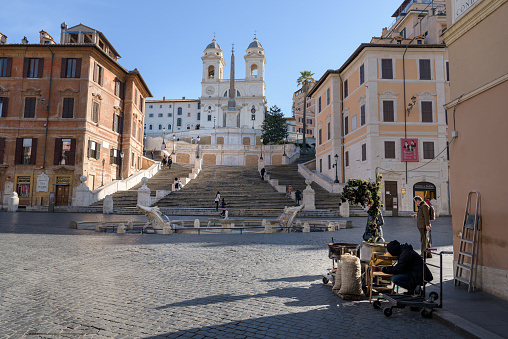 Rome, Italy - August 12, 2018: View of the Ara Coeli and the Capitoline Hill (Italian: Campidoglio).