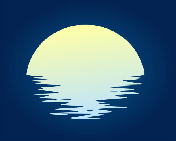 stockillustraties, clipart, cartoons en iconen met dageraad zon in de zee. - weerkaatsing