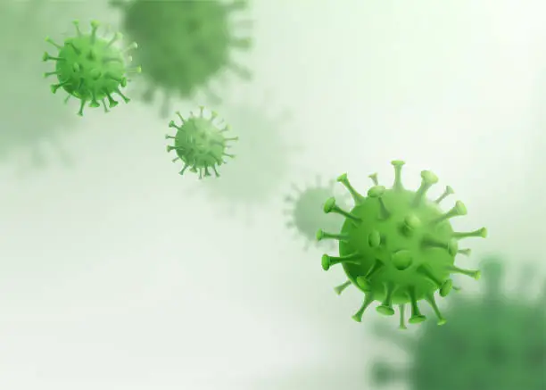 Vector illustration of Virus vector background. Coronavirus alert pattern. Microbiology medical motion concept for banner, poster or flyer in realistic style, light green color