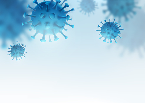 Virus, bacteria vector background. Cells disease outbreak. Coronavirus alert pattern. Microbiology medical concept for banner, poster or flyer with copy space at the down.