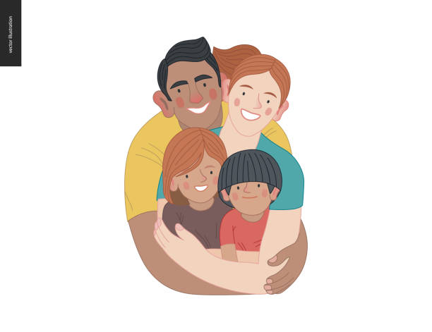 ilustraciones, imágenes clip art, dibujos animados e iconos de stock de familia feliz con niños -salud y bienestar familiar - familia feliz