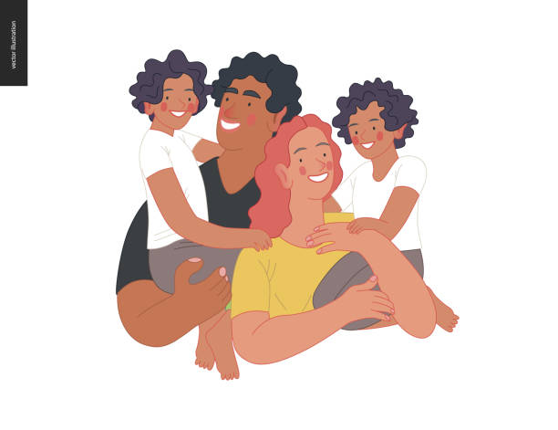 ilustrações de stock, clip art, desenhos animados e ícones de happy family with kids -family health and wellness - computer graphic image women national landmark
