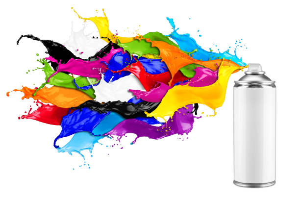 istock spray can spraying colorful rainbow paint liquid  color splash explosion isolated white background. Industry diy paintjob graffiti concept. 1211545205