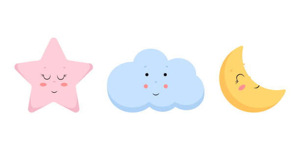 ilustrações de stock, clip art, desenhos animados e ícones de cute cloud, star and moon vector illustration. baby illustration. - food smiling human eye facial expression