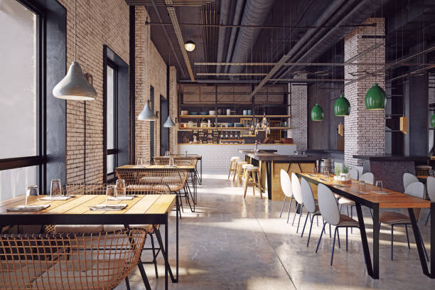현대적인 레스토랑 인테리어 디자인 - restaurant 뉴스 사진 이미지