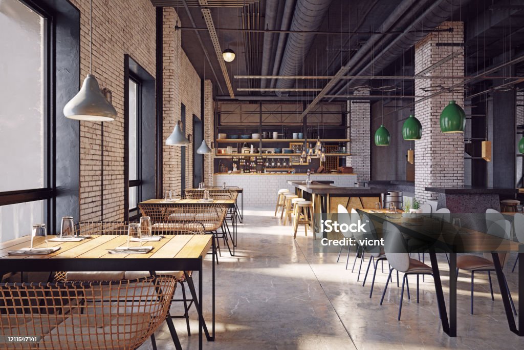 modern restaurant interior design modern restaurant interior design concept. 3d rendering Restaurant Stock Photo