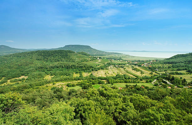 Badacsony panorama with Kali Basin and lake Balaton, Hungary