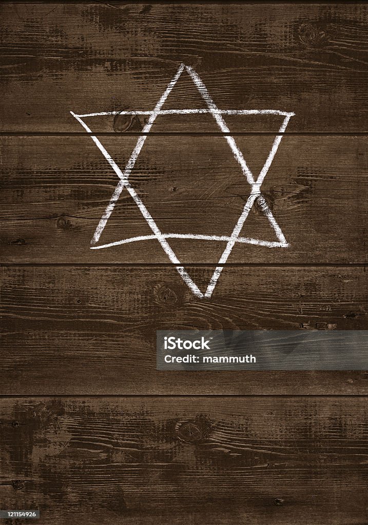 Étoile de David Dessin à la craie sur un mur en bois foncé - Photo de Dessin libre de droits