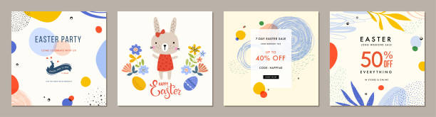 illustrations, cliparts, dessins animés et icônes de universal social media easter templates_04 - easter egg pastel colored text easter