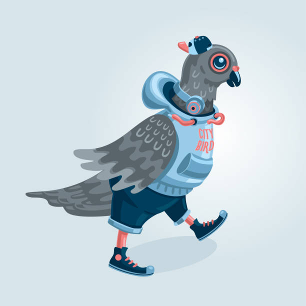 istock Pigeon young boy. Humanized dove kid. Cartoon style illustration. Citizen bird. Vector graphic. 1211552489