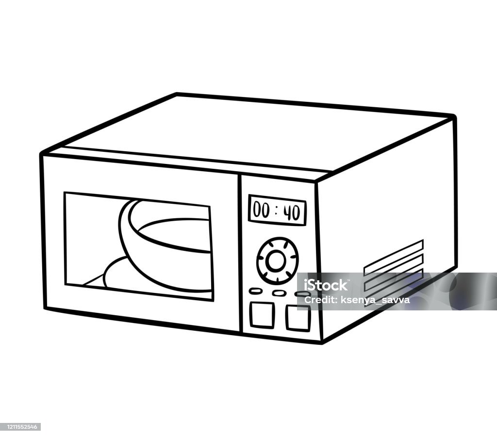 Ilustración de Libro Para Colorear Horno Microondas Electrodomésticos De  Cocina De Dibujos Animados En Blanco Y Negro y más Vectores Libres de  Derechos de Microondas - iStock