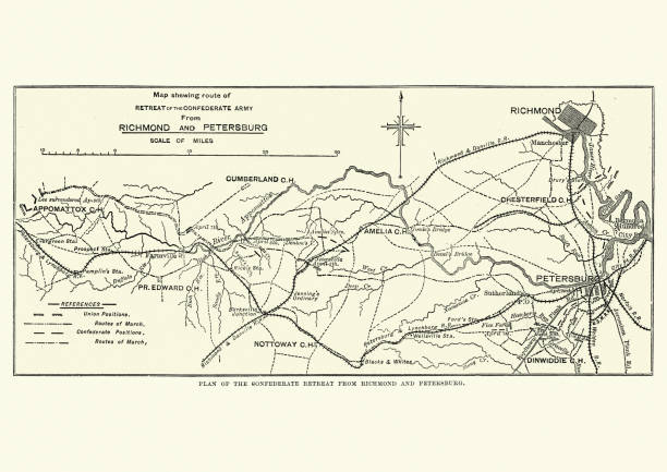 ilustrações de stock, clip art, desenhos animados e ícones de map of confederate army from richmond and petersburg - petersburg virginia