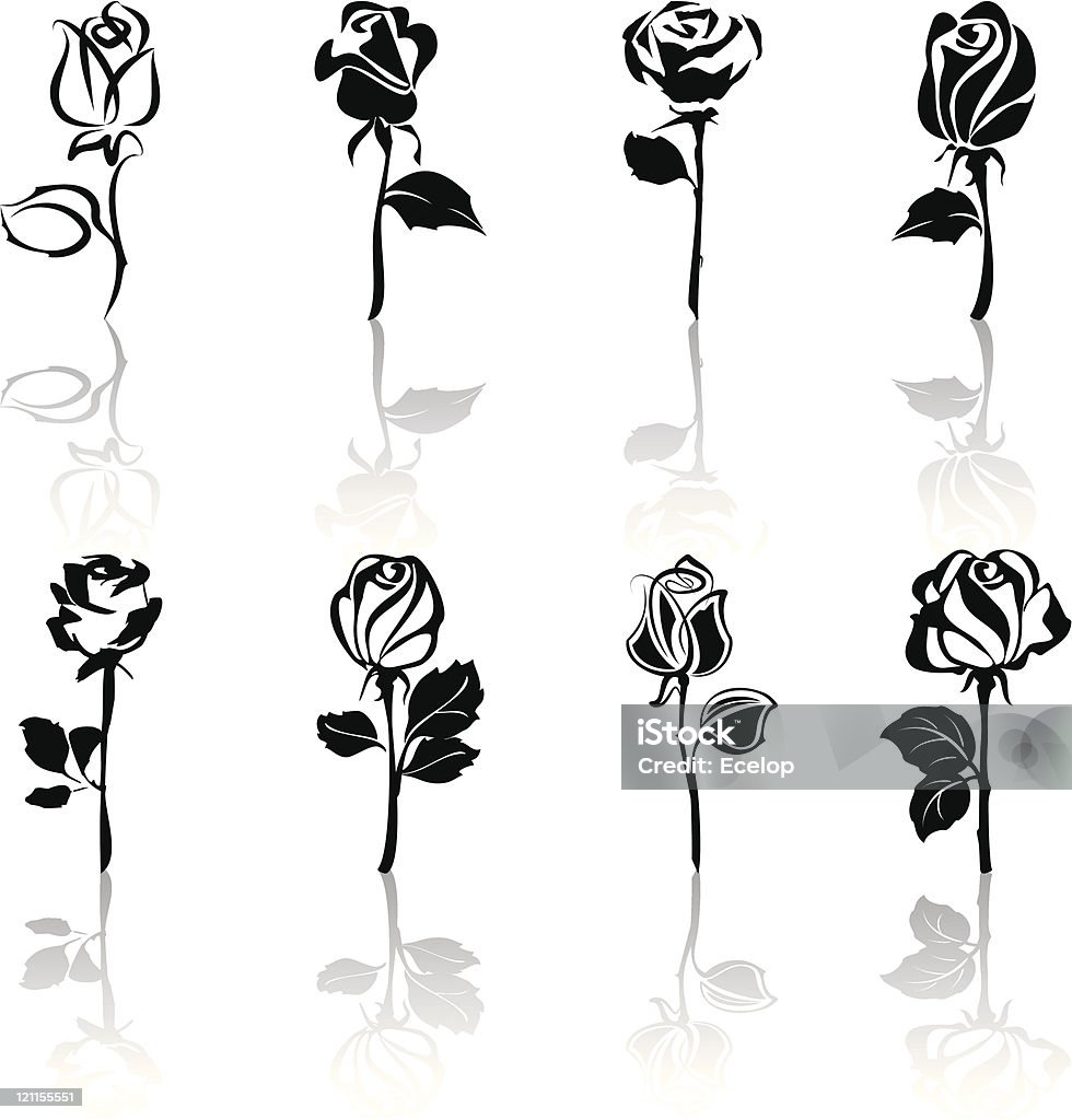 Icon set of Roses with reflections  Icon Symbol stock vector