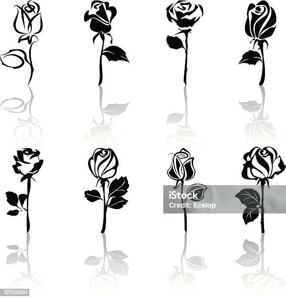Icon Set Of Roses With Reflections Stock Illustration - Download Image Now - Icon Symbol, Rose - Flower, Abstract