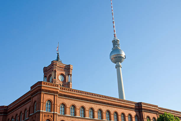 Townhall and the television tower in Berlin  sendemast stock pictures, royalty-free photos & images