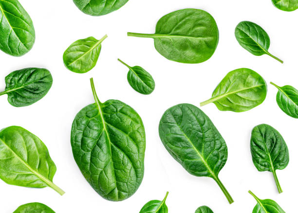 istock Spinach Pattern. Creative layout made of spinach leaves isolated on white background. Flat lay. Healthy Food concept. 1211556776