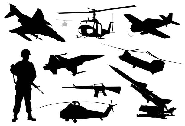 Military silhouettes set Collection of military silhouettes .Vector EPS 10 m16 stock illustrations