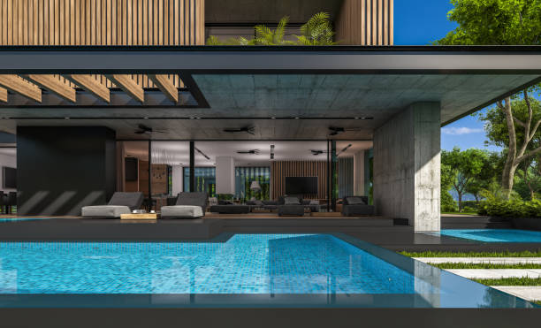 istock 3d rendering of modern house with wood plank facade 1211561843