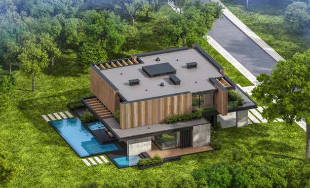 istock 3d rendering of modern house with wood plank facade 1211562101