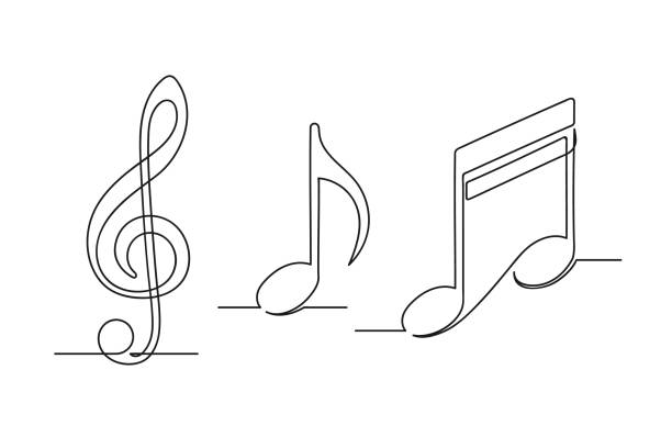 bir müzik notalarının sürekli tek satır çizim seti - müzik notası illüstrasyonlar stock illustrations