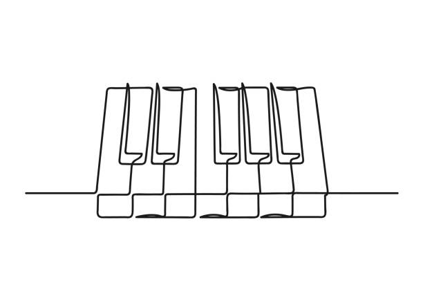 illustrazioni stock, clip art, cartoni animati e icone di tendenza di disegno continuo di una riga di una tastiera per pianoforte - sequenza di strumento musicale